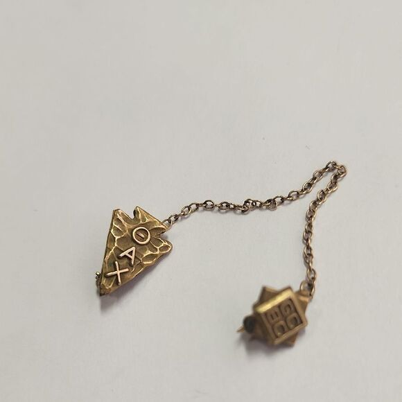 Theta Delta Chi Pin With Chain Gold Filled - Picture 1 of 4